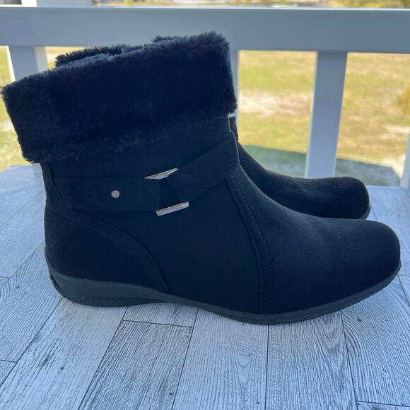 Alpine Woods Boots Black Faux Fur Zip Up Booties Buckle Accent Women’s Size 10M - Picture 1 of 9